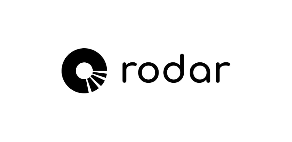 Logotipo monocromático negro de Rodar sobre fondo blanco